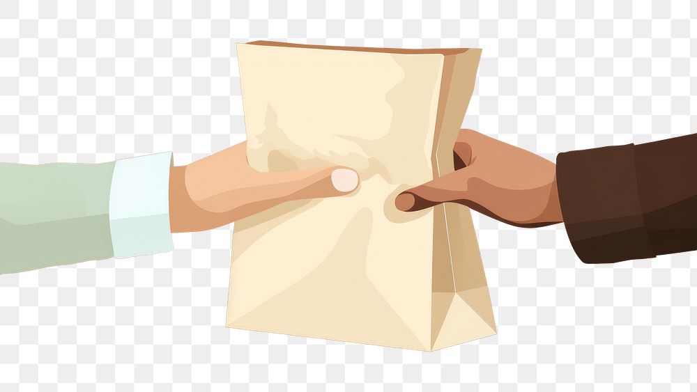 PNG Hand giving a paper bag togetherness handshake agreement. AI generated Image by rawpixel.
