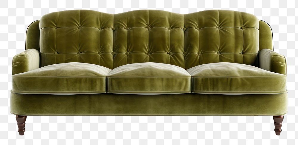 PNG Olive Green Velvet Sofa furniture cushion green. AI generated Image by rawpixel.