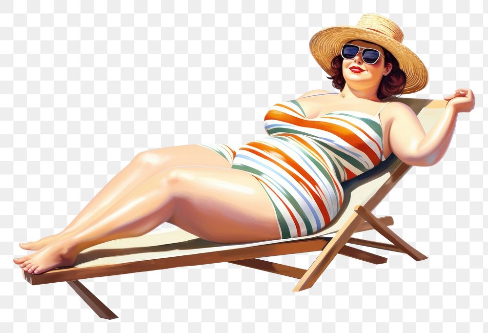 PNG Chubby woman sunbathing glasses adult white background