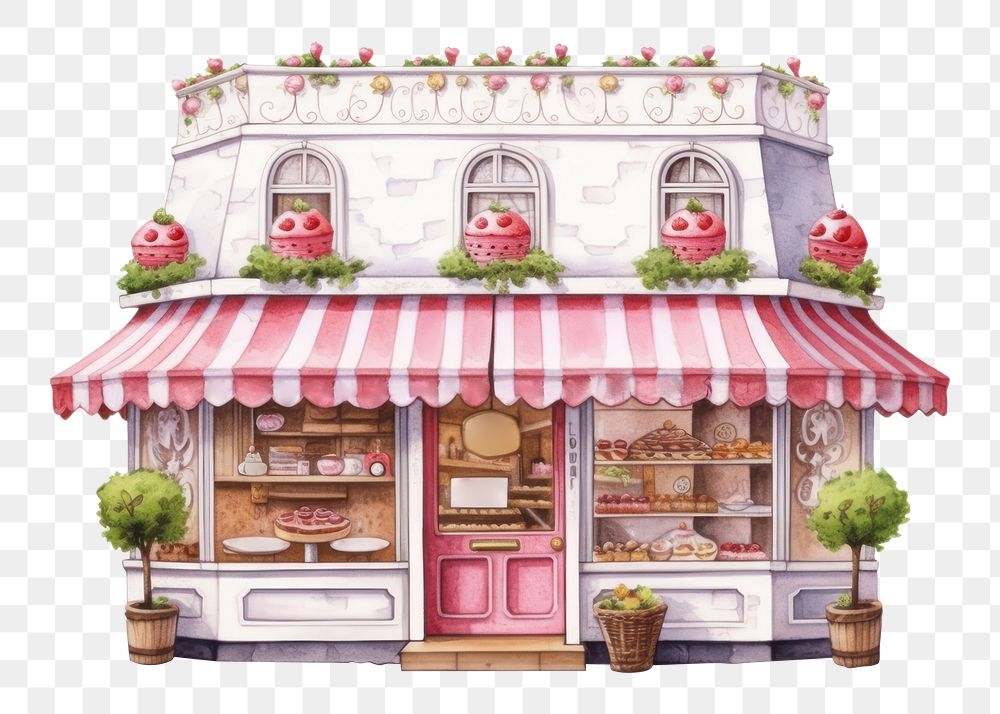 PNG  Cake cafe shop white background confectionery architecture. AI generated Image by rawpixel.