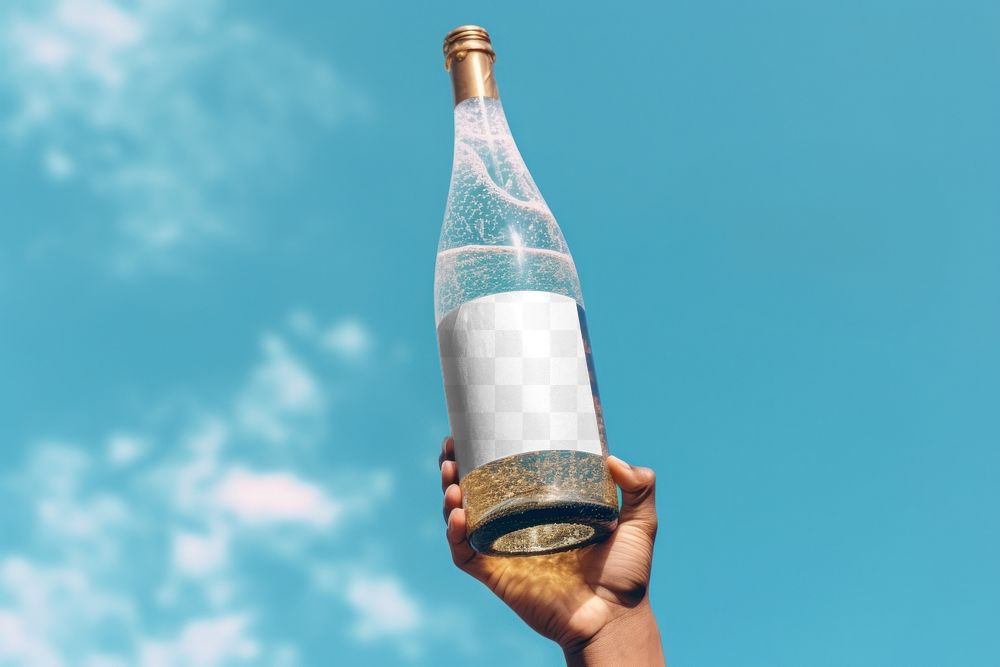 Champagne bottle png mockup, transparent design