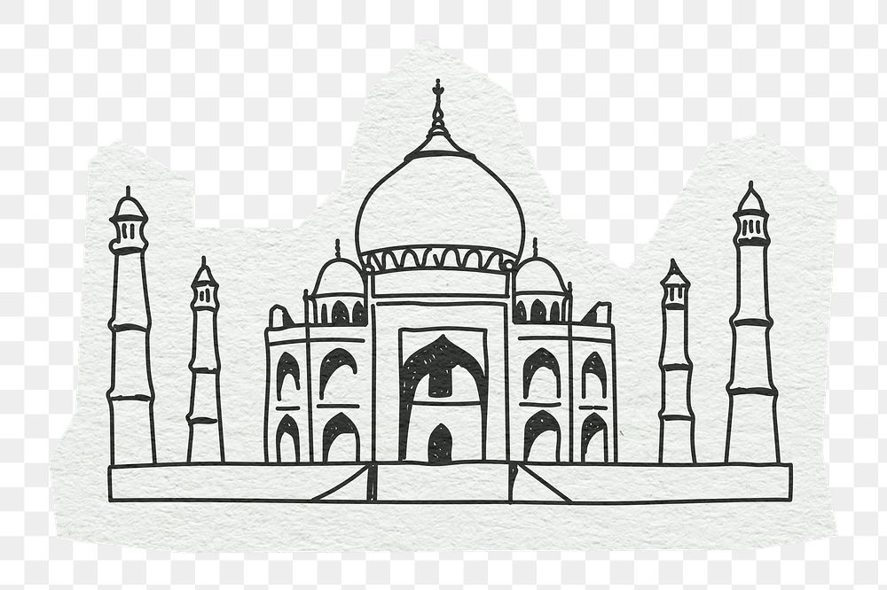 PNG Taj Mahal, India tourist attraction, line art illustration, transparent background