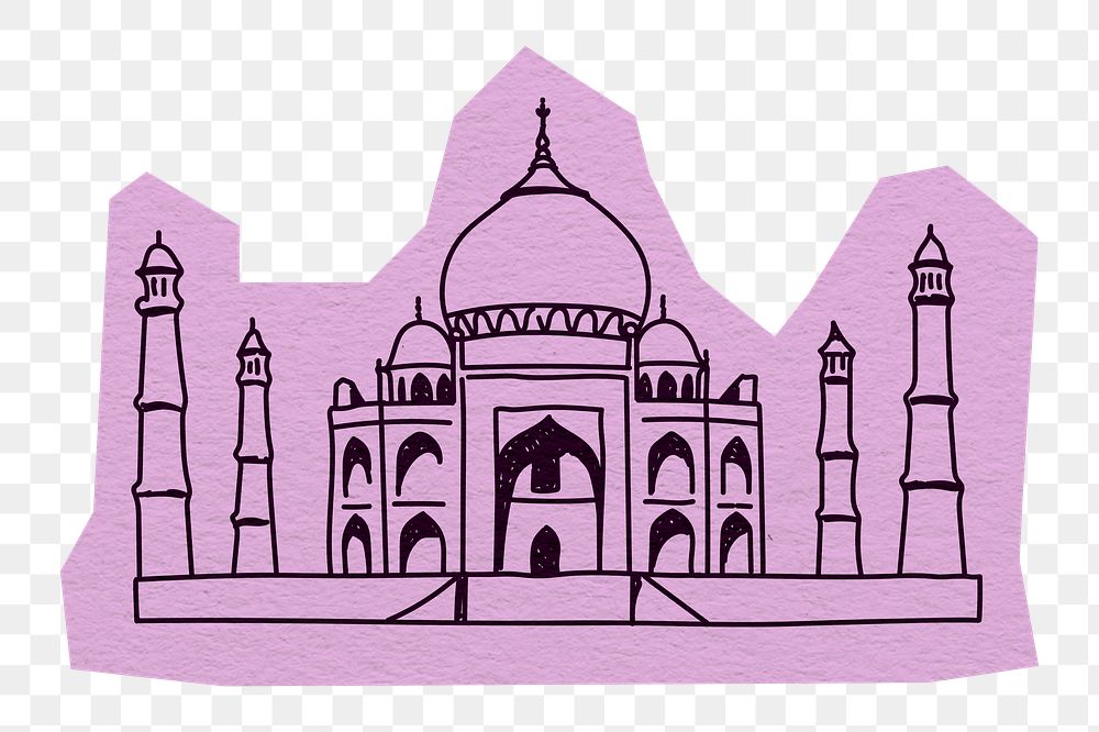 PNG Taj Mahal, India tourist attraction, line art illustration, transparent background