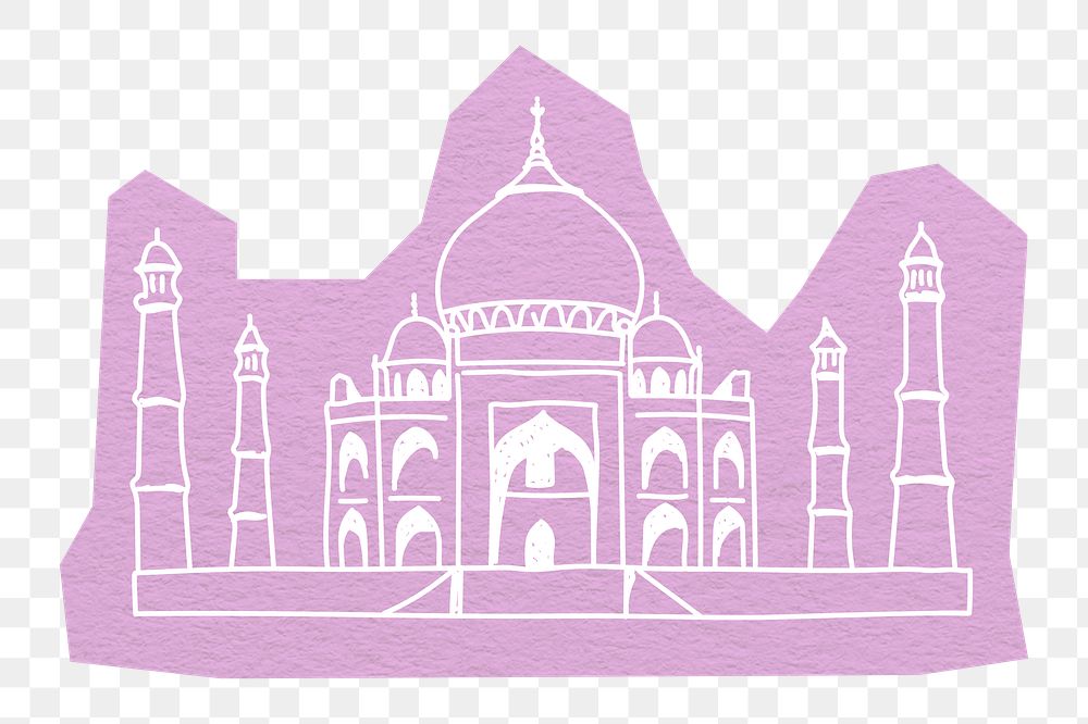 PNG Taj Mahal, India tourist attraction, line art illustration, transparent background