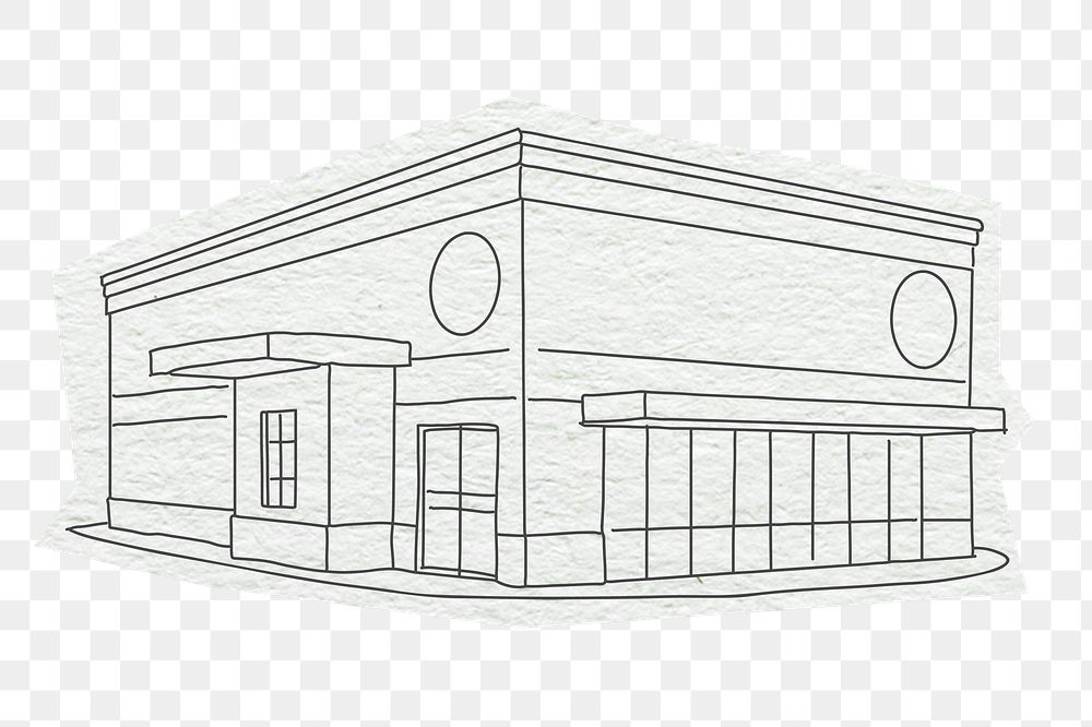 PNG Cafe building, line art illustration, transparent background