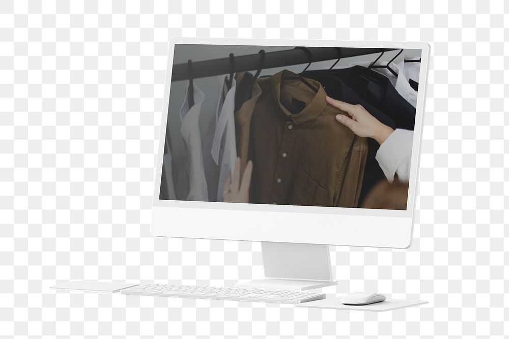 Computer screen with clothing store as wallpaper
