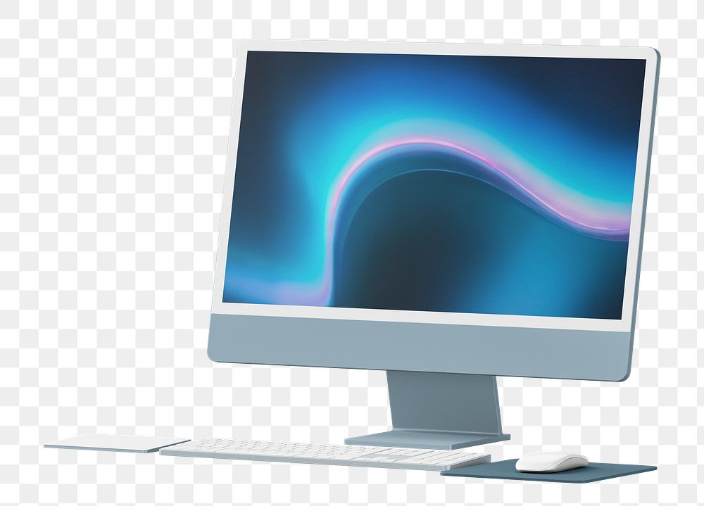 Computer screen with blue wallpaper