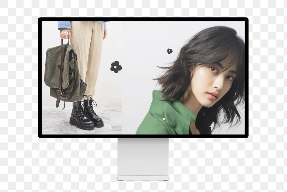 Computer screen with fashion photo as wallpaper