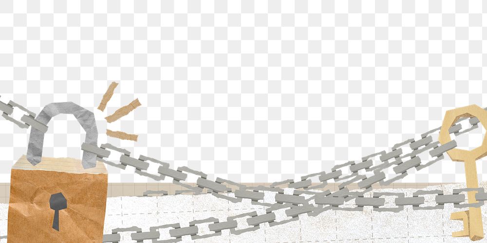 Lock and key png ripped paper border, transparent background