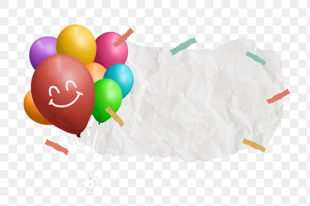 PNG Ripped paper with party balloons remix, transparent background