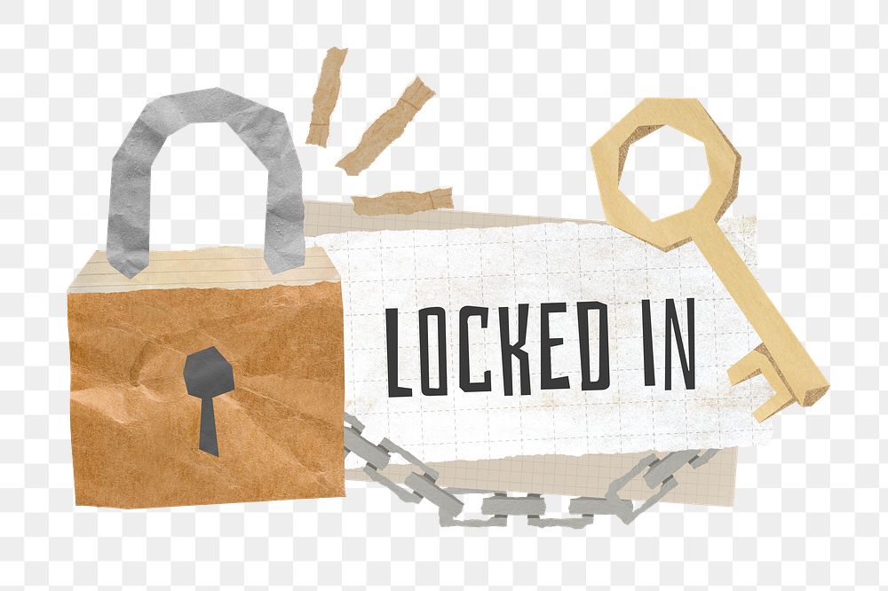 PNG Locked in, lock and key paper craft remix, transparent background