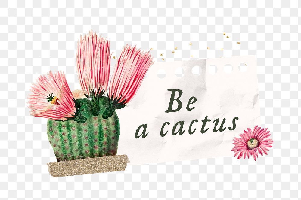 PNG Be a cactus, paper craft remix, transparent background