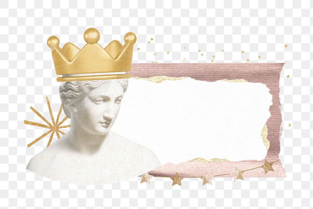 PNG Greek Goddess queen statue, ripped paper remix, transparent background