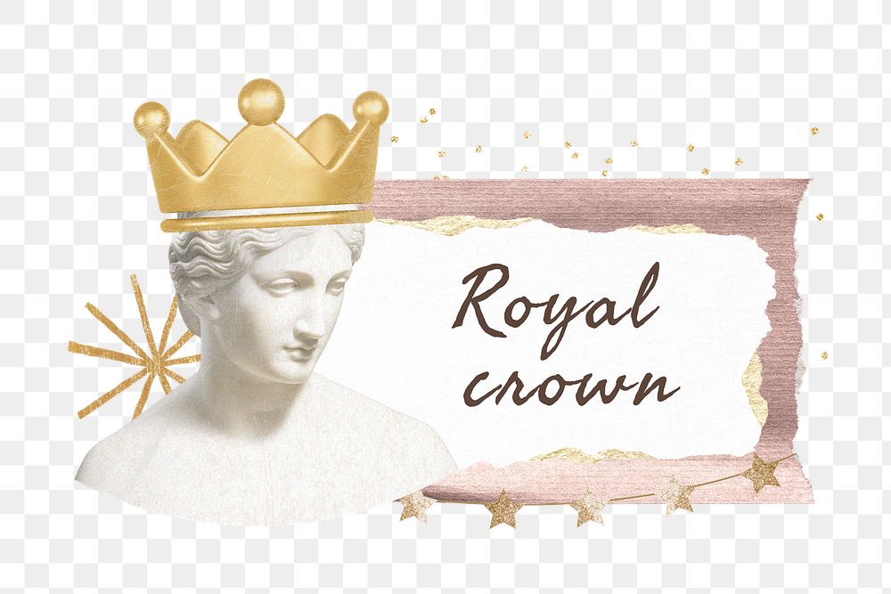 PNG Royal crown, Greek statue paper craft remix, transparent background