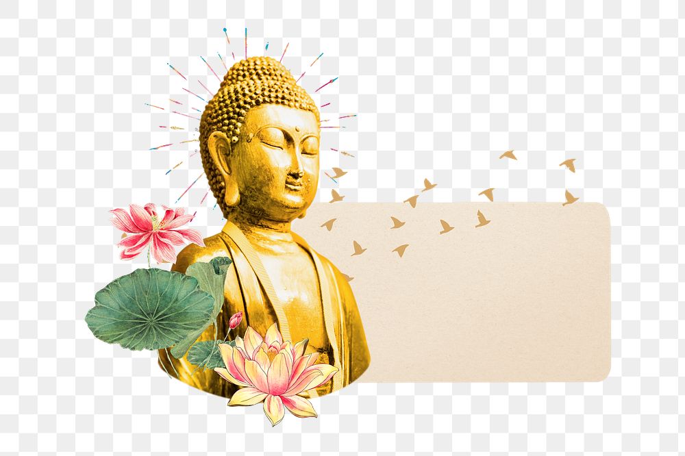 PNG Buddha statue, ripped paper remix, transparent background