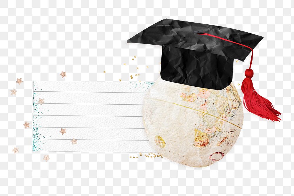 PNG Graduate globe, ripped paper remix, transparent background