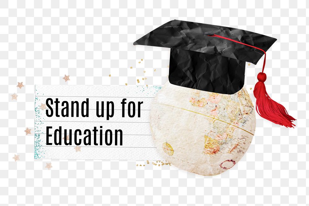 PNG Stand up for education, paper craft remix, transparent background