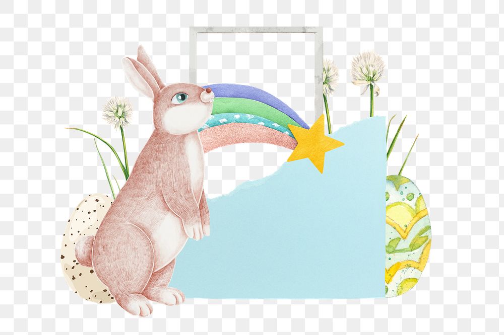 PNG Easter bunny, ripped paper remix, transparent background