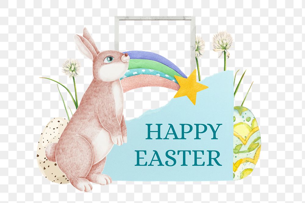 PNG Happy Easter, bunny  paper craft remix, transparent background