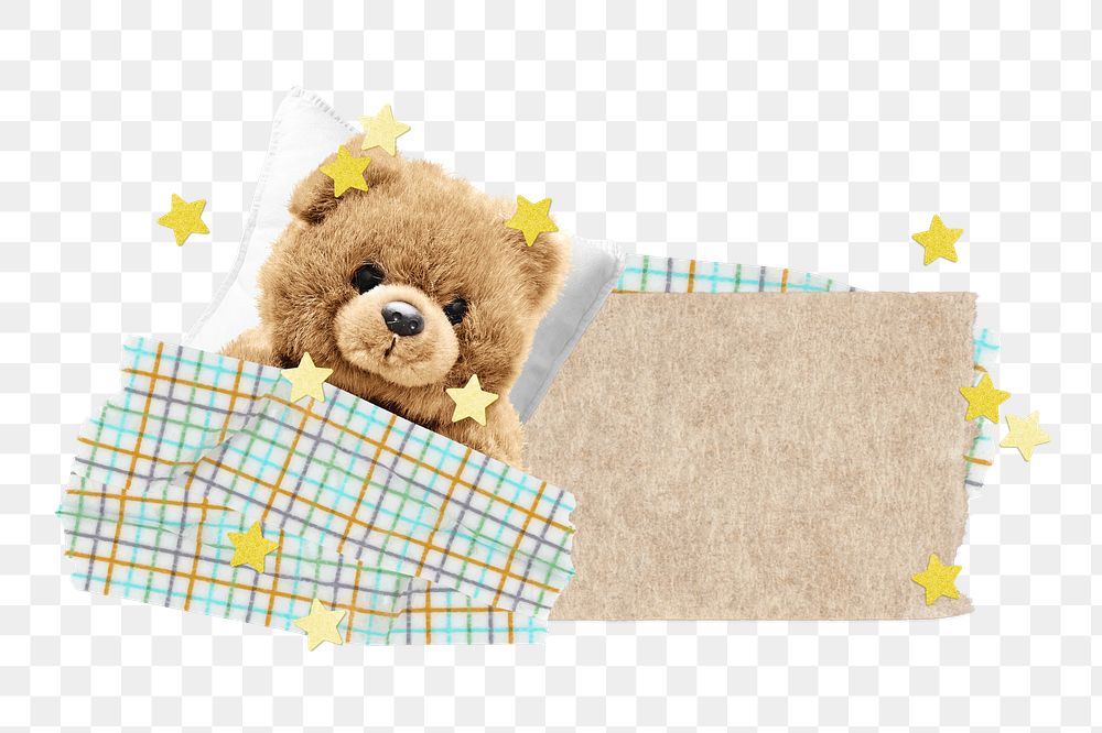 PNG Cute teddy bear, ripped paper remix, transparent background