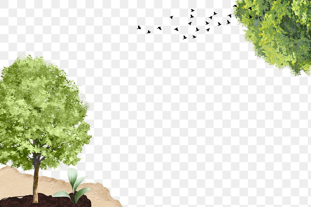 Trees environment png, ripped paper, transparent background