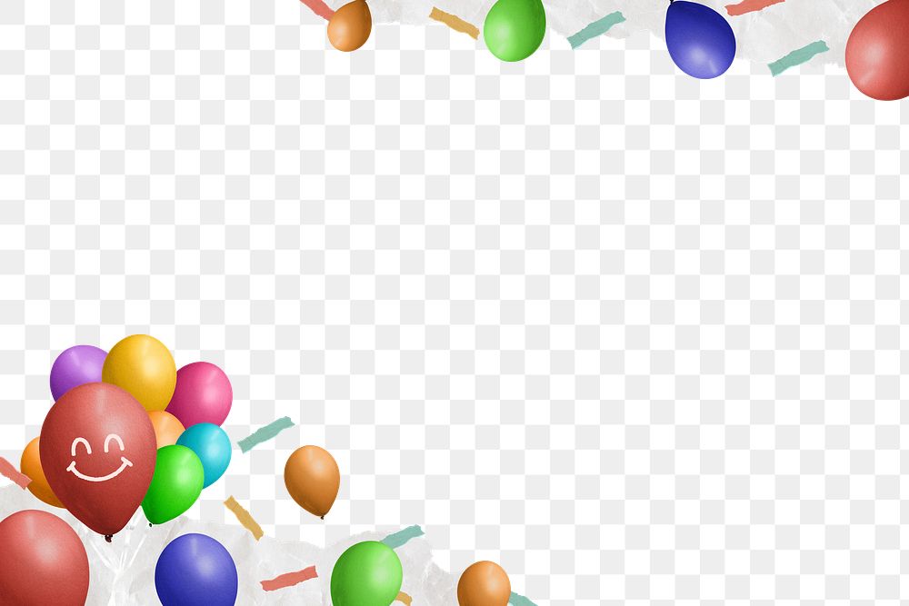Party balloons border png, transparent background