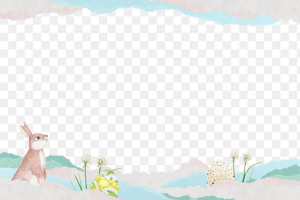 Easter bunny border png, ripped paper, transparent background