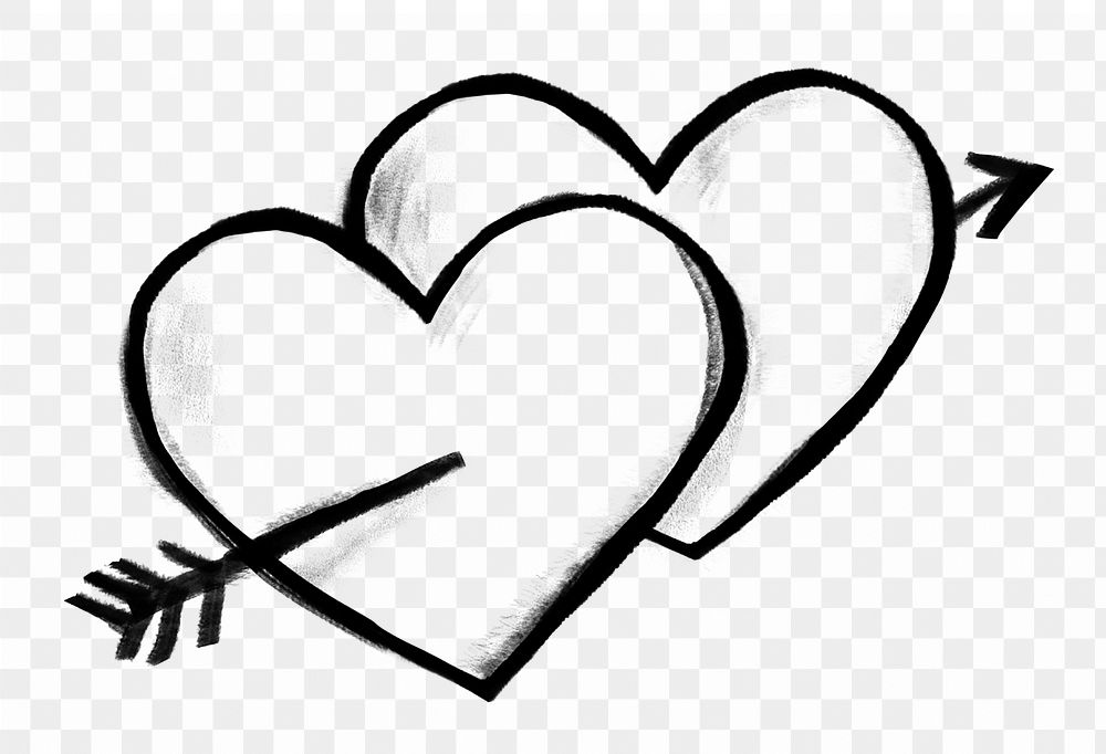Two hearts arrow png doodle element, transparent background