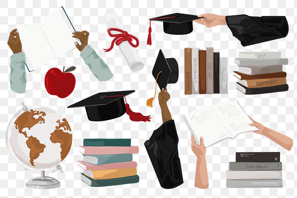 Education elements png, set aesthetic illustration, transparent background