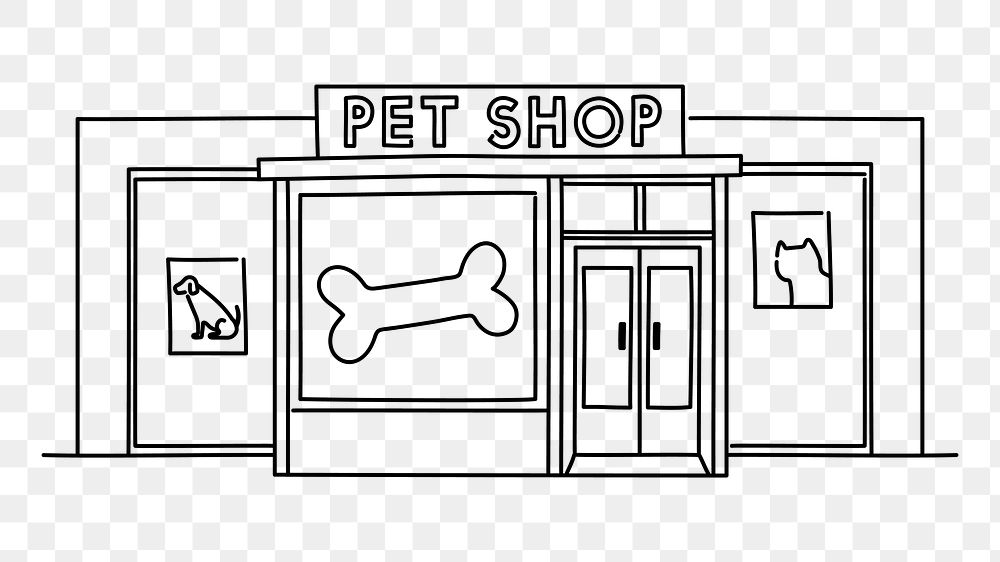 Pet shop front view png doodle element, transparent background