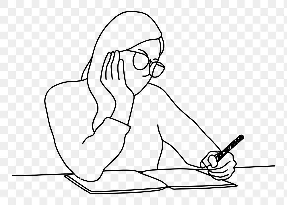 Woman writing png doodle element, transparent background