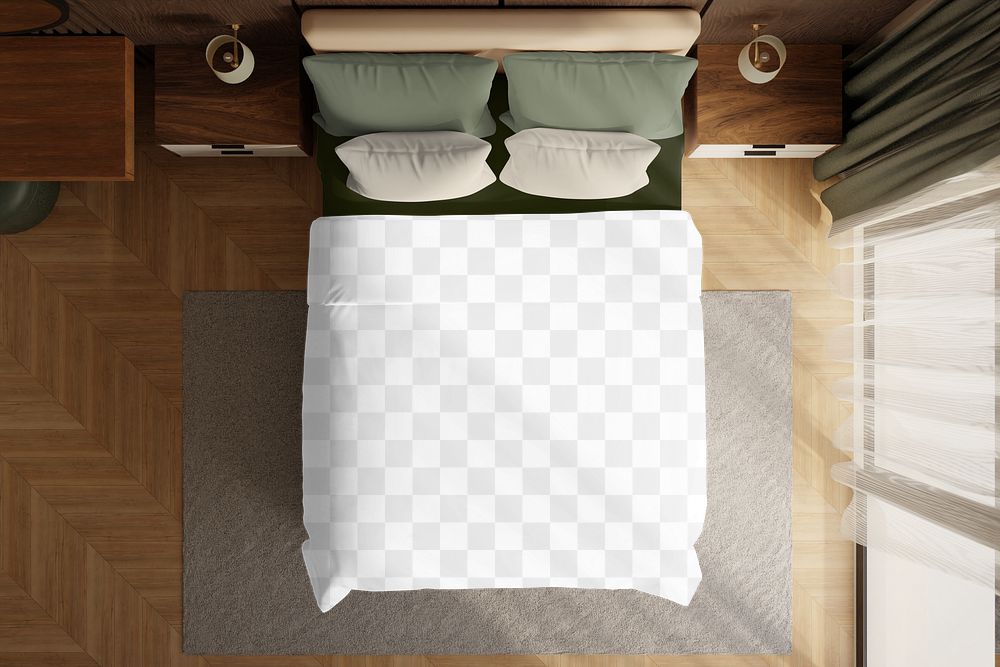 PNG Duvet cover, bed linen mockup, transparent design