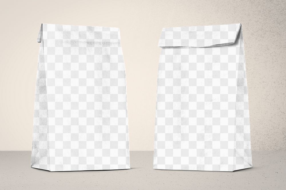 Png paper bag packaging mockup, transparent design