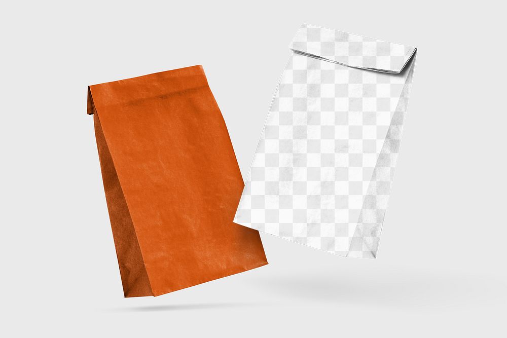Png paper bag packaging mockup, transparent design