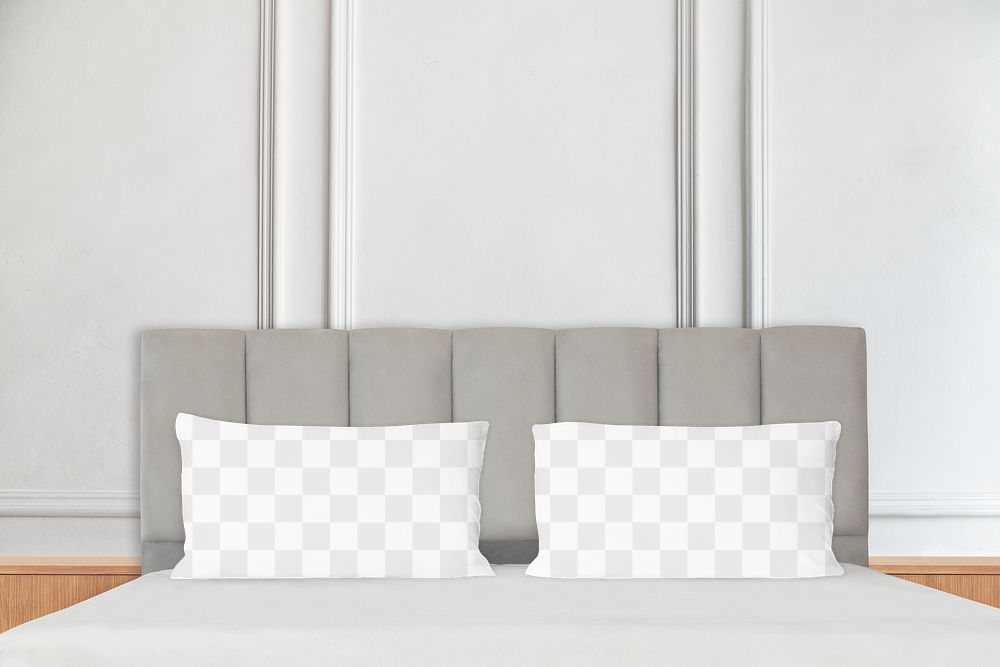 PNG Pillows, bed linen mockup, transparent design