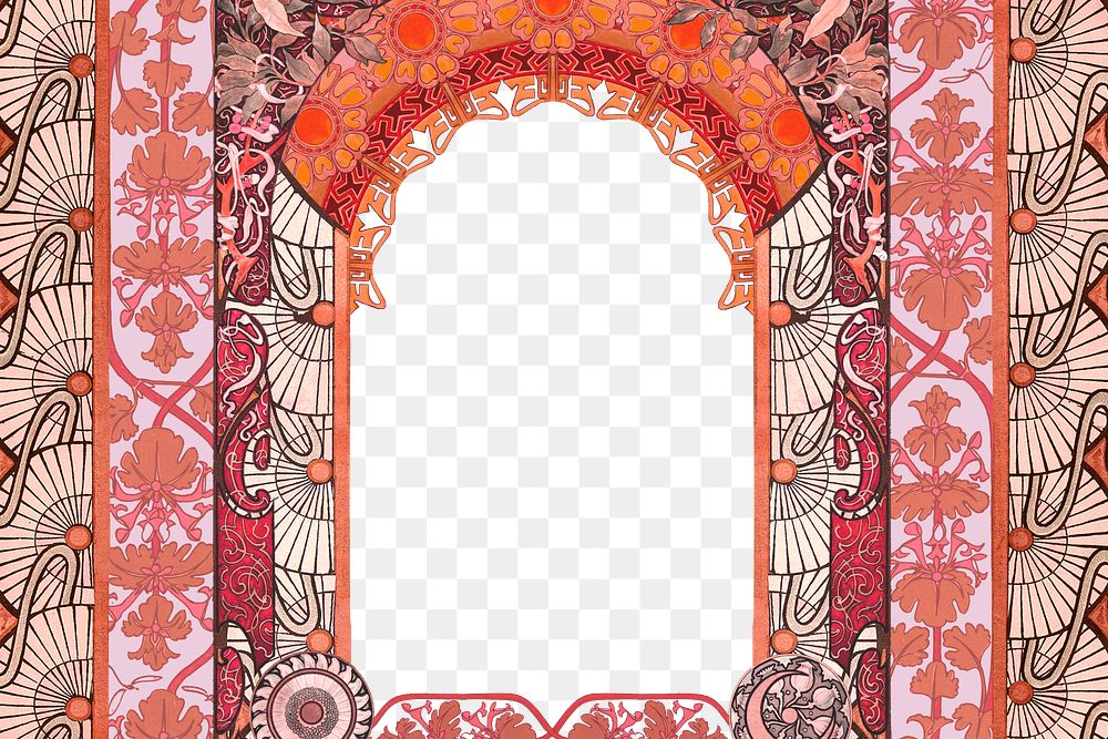 PNG Floral art nouveau frame background, vintage botanical illustration, transparent background. Remixed by rawpixel.