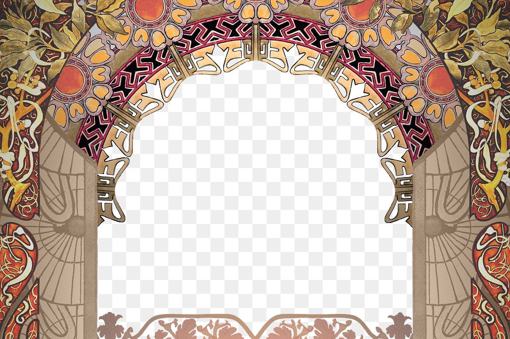 PNG Floral art nouveau frame background, blue vintage botanical illustration, transparent background. Remixed by rawpixel.