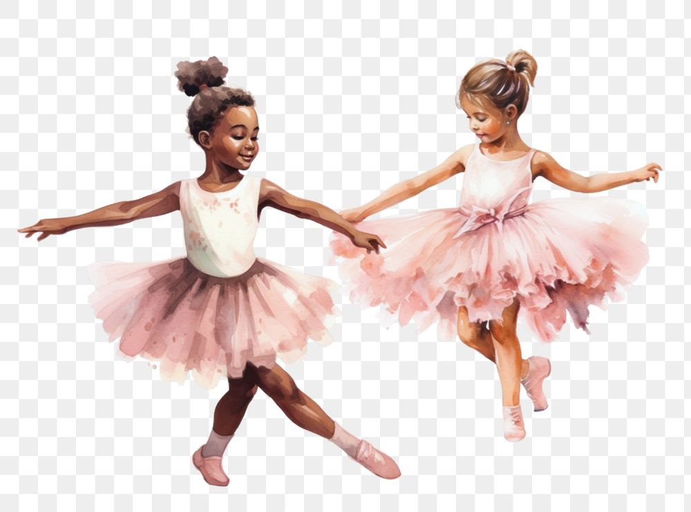 PNG Little ballerinas, watercolor illustration, transparent background