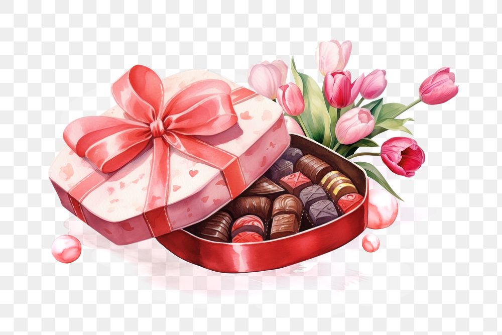 PNG Valentine's chocolate box, watercolor illustration, transparent background