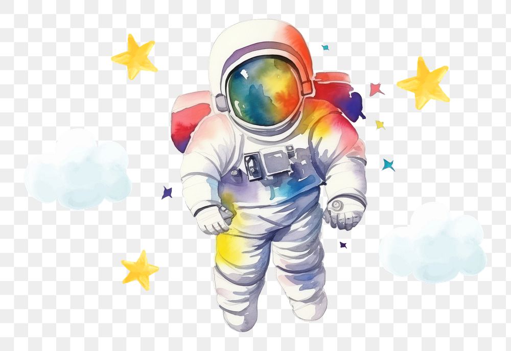 PNG Colorful astronaut, watercolor illustration, transparent background