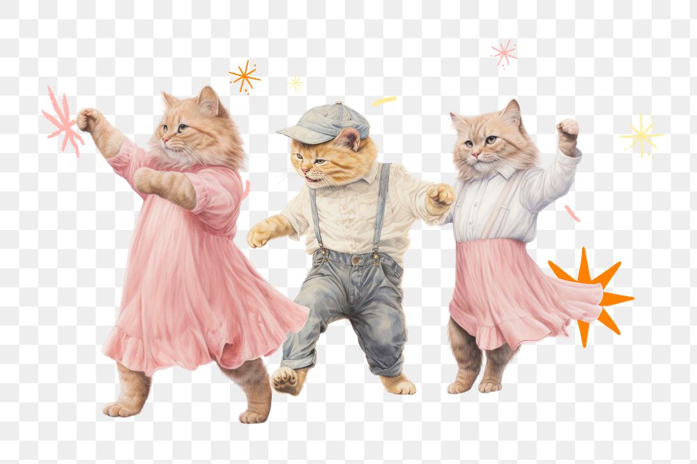 Cute little cats png, digital art remix, transparent background