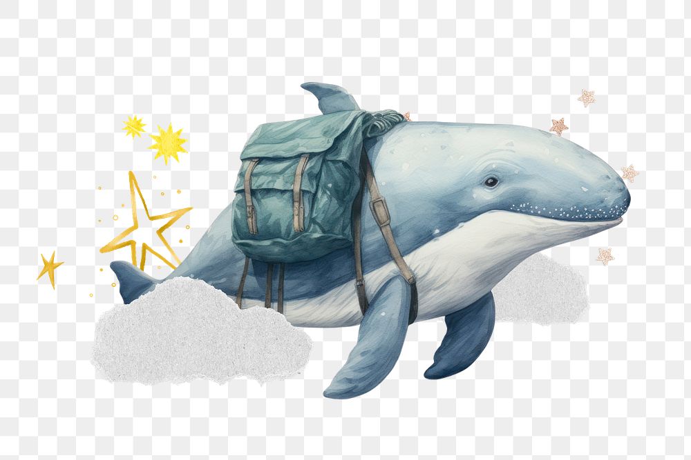 PNG Whale swimming to school, digital art remix, transparent background