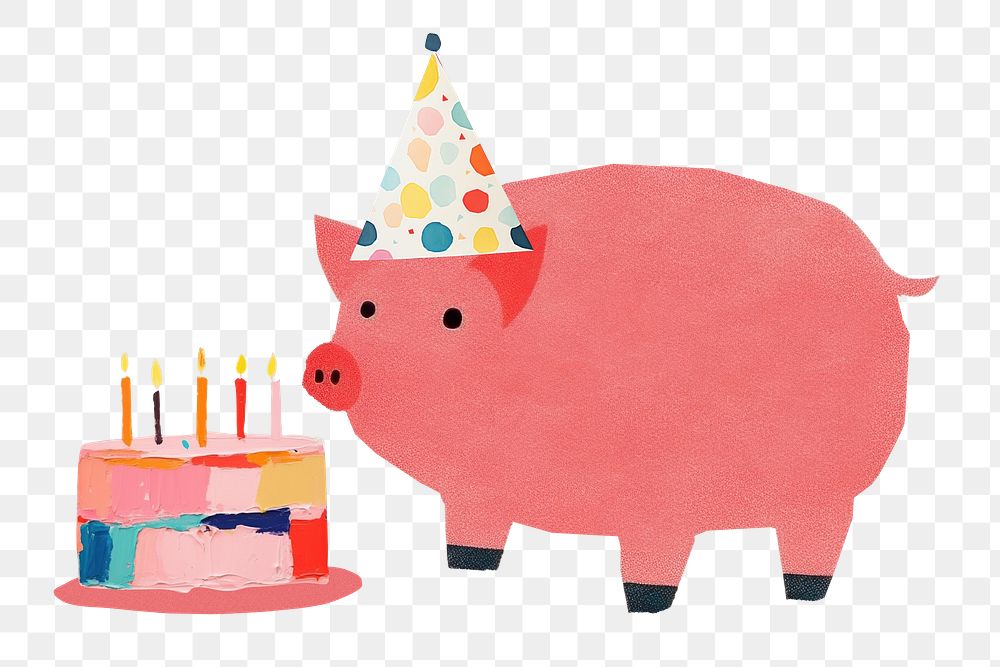 PNG Birthday pig, celebration paper craft remix, transparent background