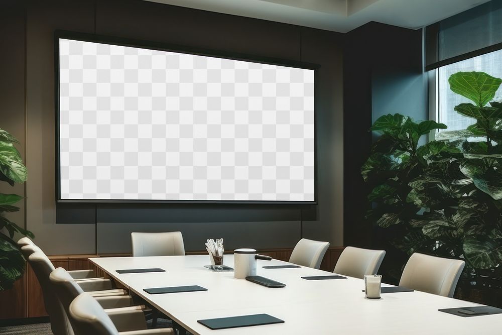 Meeting room screen png mockup, transparent design