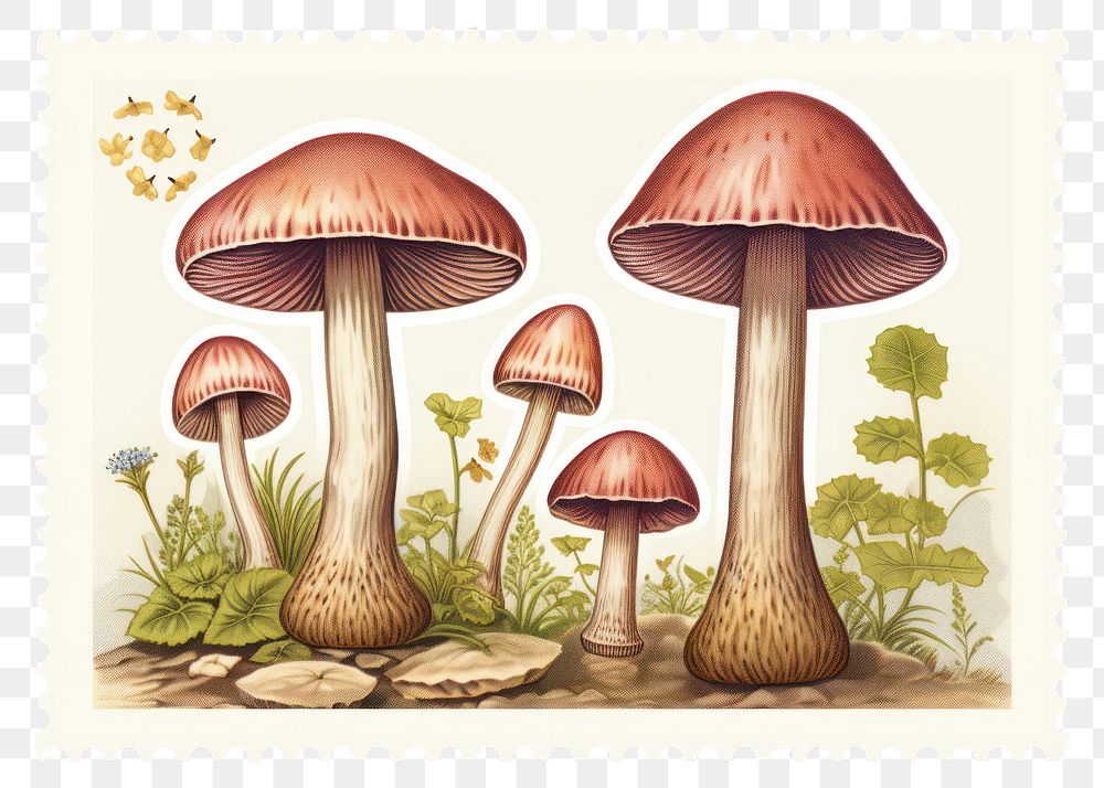 PNG Stamps Brown Mushrooms mushroom fungus agaric. AI generated Image by rawpixel.