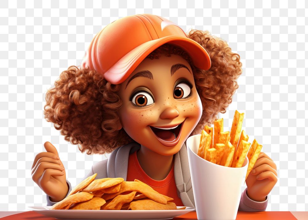 PNG Eating cartoon fried fries. 