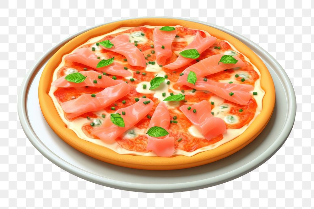 PNG Salmon pizza plate food white background. AI generated Image by rawpixel.