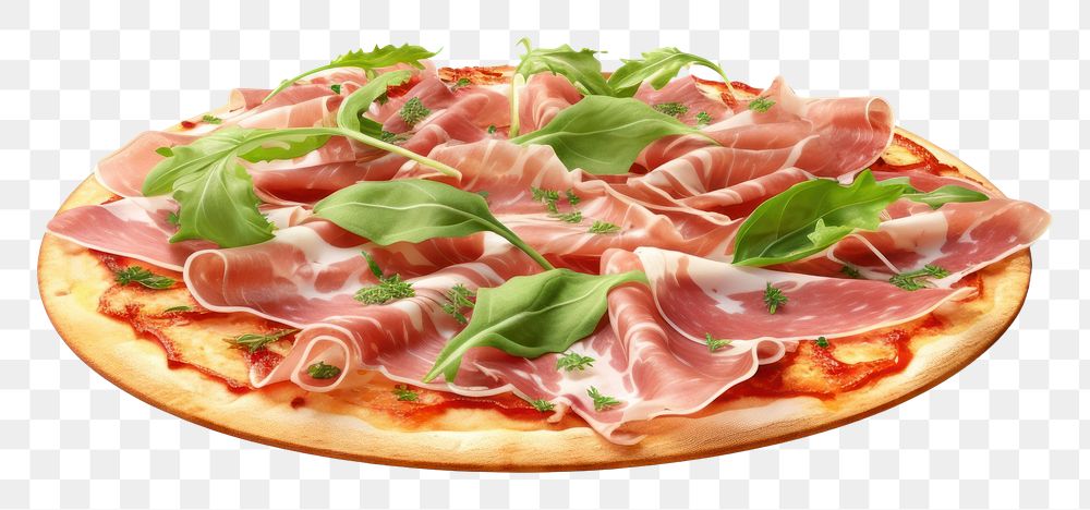 PNG  Parma ham pizza food meat white background. AI generated Image by rawpixel.