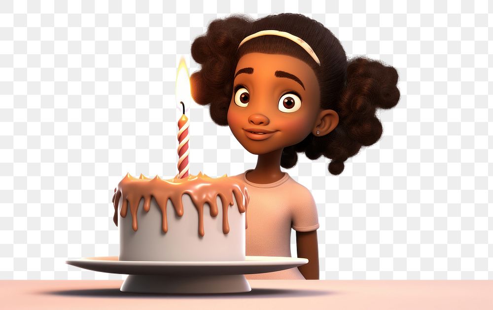 PNG African american girl candle cake dessert. AI generated Image by rawpixel.