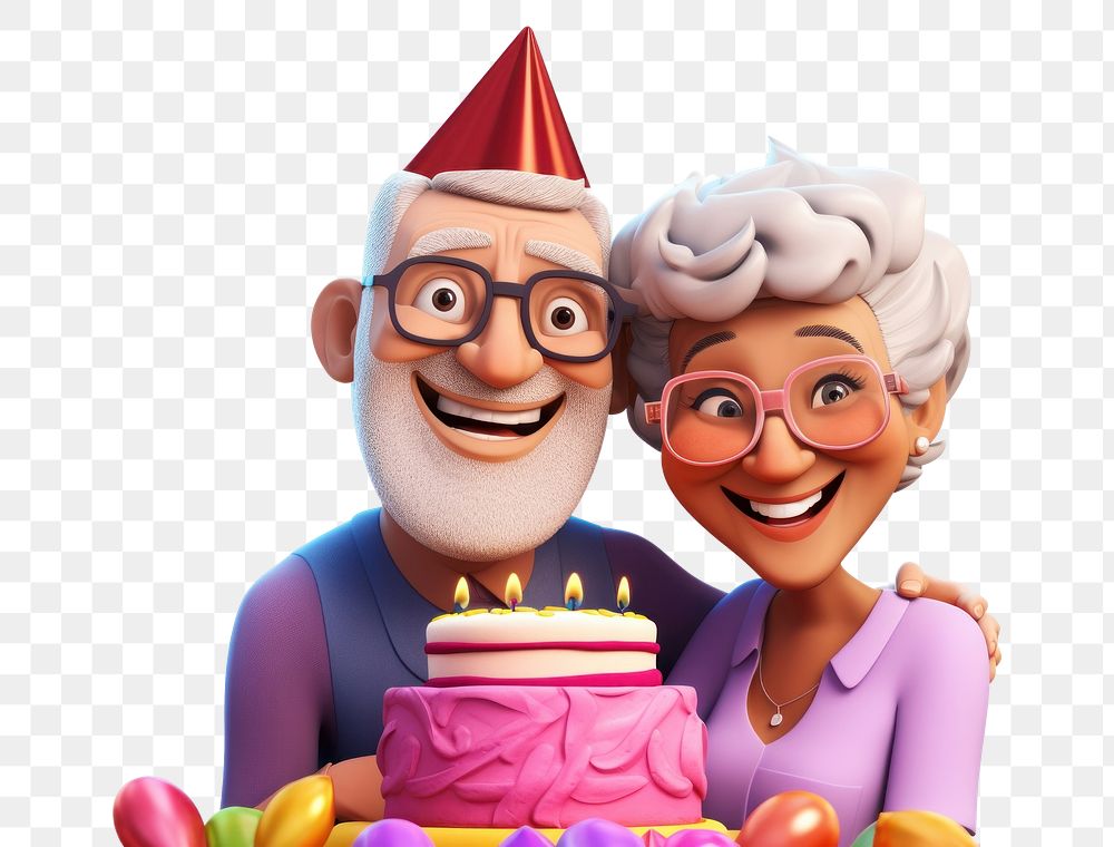 PNG Senior couple party birthday dessert. AI generated Image by rawpixel.